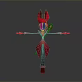 Red 3D Stylized Character Creature Design With Pointed Ears And Extended Arms