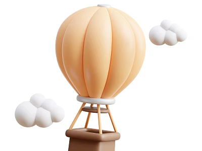 Light Orange Hot Air Balloon With Basket And White Clouds Around 3d model