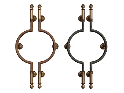 Antique Door Handles With Circular Design In Copper And Black Metal 3d model
