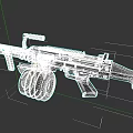 Black Military Style Machine Gun Featuring Drum Magazine And Ammunition Belt