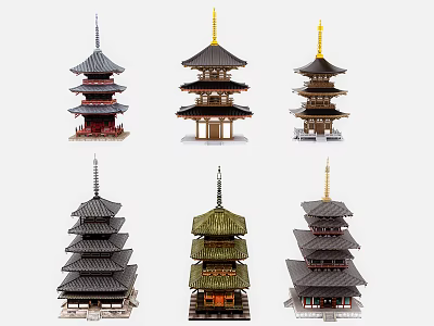 Traditional Tower Models With Various Designs And Multi Layered Roof Structures 3d model