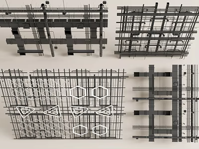 Various Modern Ceiling Designs With Metal Frame Grid And Hexagonal Geometric Patterns 3d model