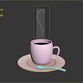 Pink Ceramic Cup With Saucer Spoon And Steam From Hot Dark Liquid