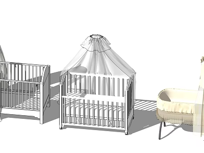 White Baby Cribs With Canopy Design Wooden Frame And Multiple Styles 3d model