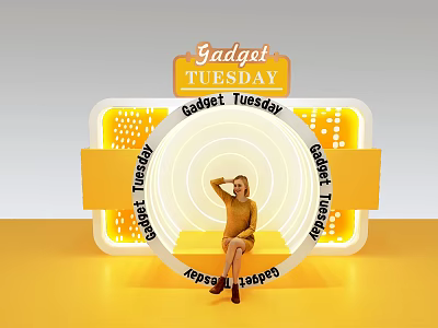 Gadget Tuesday Themed Photo Spot With Yellow Frame And Neon Lights 3d model