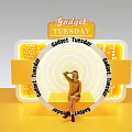 Gadget Tuesday Themed Photo Spot With Yellow Frame And Neon Lights