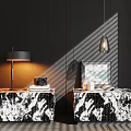 Modern Black And White Patterned Nightstands With Table Lamp Camera Books And Photo Frame