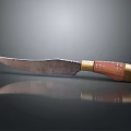 Vintage Kitchen Knife With Wooden Handle And Golden Decorative Rivets Featuring Worn Blade Design