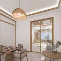Modern Teahouse Interior With Wooden Shelves Tea Sets Seating And Green Plants