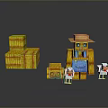 Minecraft Scarecrow Character With Hay Bales And Chickens In Game Scene