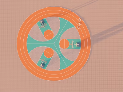 Circular Basketball Gymnasium Design With Orange Track And Green Court Areas 3d model