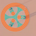 Circular Basketball Gymnasium Design With Orange Track And Green Court Areas