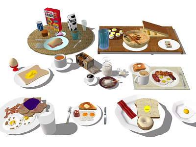 Modern Food Breakfast Milk Hot Dog Sandwich Orange Juice Egg 3d model