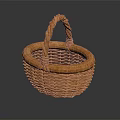 Brown Woven Wicker Basket With Handle On Black Background Surface 3d model