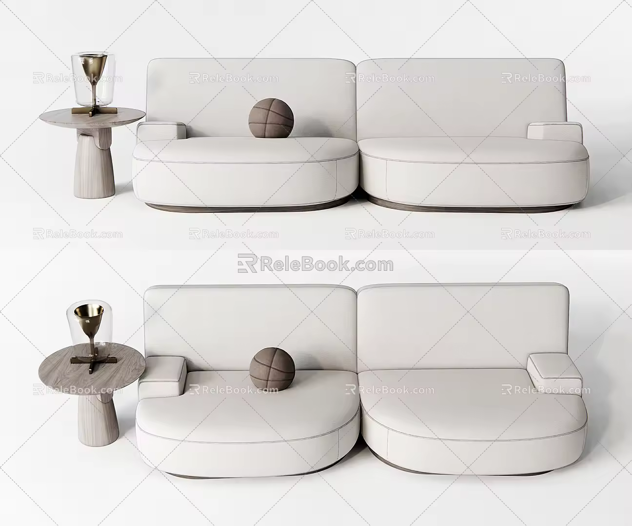 Modern Double Sofa Multi-Person Sofa Casual Sofa Pillow Side Table Coffee Table Low Table Ornaments White Sofa Sofa 3d model