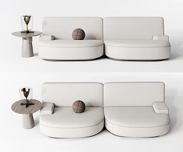 Modern Double Sofa Multi-Person Sofa Casual Sofa Pillow Side Table Coffee Table Low Table Ornaments White Sofa 3d model