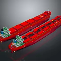 Two Red Cargo Ships With Green Superstructures And Red Hulls 3d model