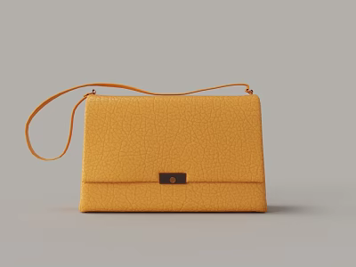 Yellow Leather Box Bag With Cracked Texture Adjustable Strap And Metal Clasp 3d model