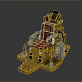 Modern Public Chair With Yellow Base Red Seat And Mechanical Metal Structure Design