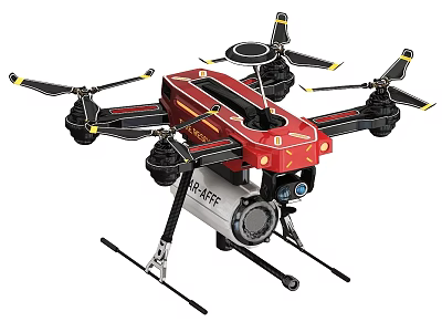 Red Professional Drone With Four Propellers Camera And Landing Gear 3d model