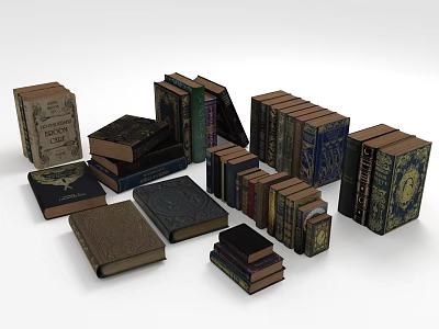 Vintage Hardcover Books With Various Classic Covers And Stacked Arrangements 3d model
