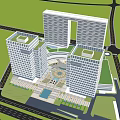 Modern Office Building Complex Featuring Green Rooftops Central Plaza And Surrounding Roads