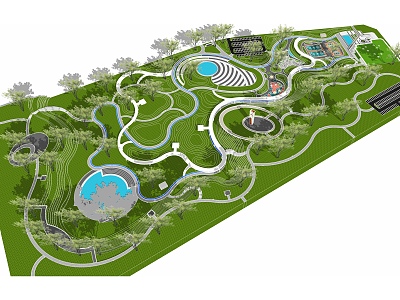 Modern Park City Park Landscape Municipal Curve Park Civic Activity Square Circular Leisure Platform Street Green Space model