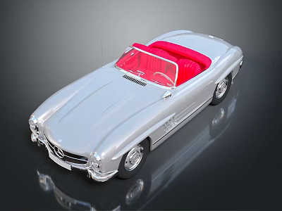 Vintage Silver Mercedes Convertible With Red Interior And Chrome Accents 3d model