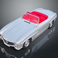 Vintage Silver Mercedes Convertible With Red Interior And Chrome Accents