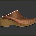 Brown Leather Mules With Wedge Heel And White Studs Design 3d model
