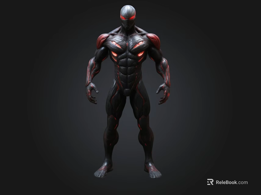Futuristic Sci Fi Superhero 3D Model With Muscular Black Red Body And Glowing Eyes 3d model 
