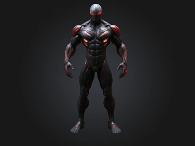 Futuristic Sci Fi Superhero 3D Model With Muscular Black Red Body And Glowing Eyes 3d model