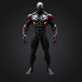 Futuristic Sci Fi Superhero 3D Model With Muscular Black Red Body And Glowing Eyes