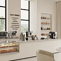 Sunlit Café Interior With Iced Drinks Menu Coffee Machines And Pastry Display Case
