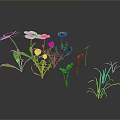 Vibrant Garden Plants With Pink Purple Yellow Flowers Green Leaves And Grass