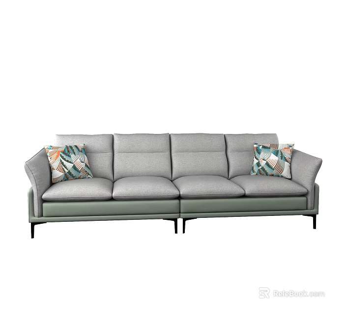 Gray Fabric Multi Seat Sofa With Decorative Throw Pillows And Modern Design 3d model