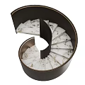Stylish Spiral Staircase With Dark Wood Structure And Marble Steps 3d model