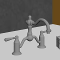 Classic Chrome Faucet With Two Handles On White Countertop And Marble Accessory