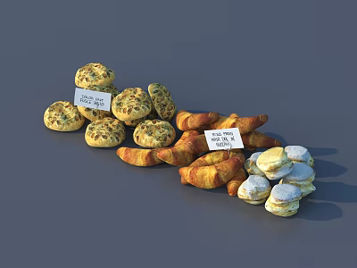 Fresh Baked Assorted Pastries With Croissants Scones And Cream Filled Cookies 3d model
