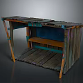 Rustic Wooden Pallet Structure With Blue Panel Green Frame And Colorful Accents