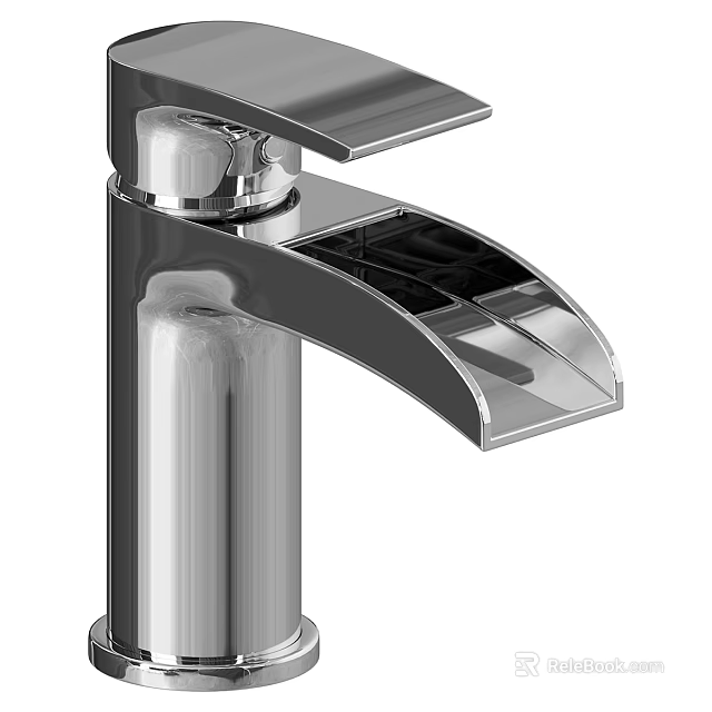 Modern Chrome Bathroom Faucet With Single Handle Sleek Design And Curved Spout 3d model 