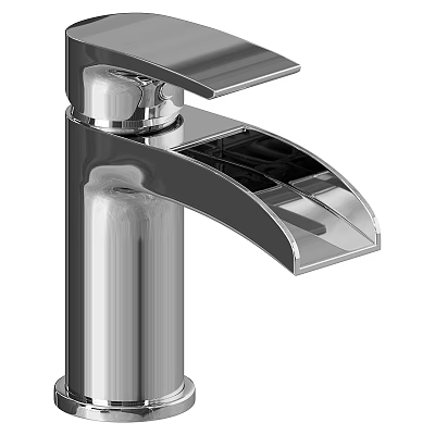 Modern Chrome Bathroom Faucet With Single Handle Sleek Design And Curved Spout 3d model