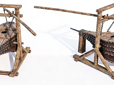 Ancient War Scenes With Dual Wooden Catapult Frames And Chains 3d model