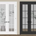 Modern Interior Double Doors With White And Black Glass Grid Design 3d model