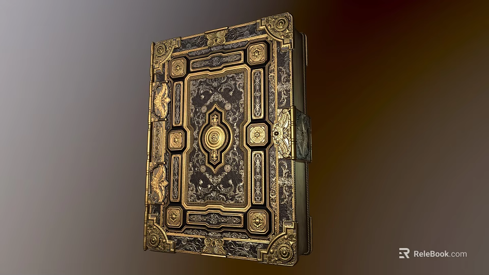 Ornate Decorative Box With Golden Decorations Intricate Patterns And Central Circular Motif 3d model 