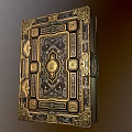 Ornate Decorative Box With Golden Decorations Intricate Patterns And Central Circular Motif