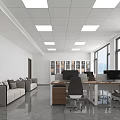 Modern Office Interior With Open Layout Sofa Desks Computers Windows And Bookshelves 3d model