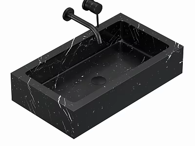 Elegant Black Marble Rectangular Bathroom Washbasin with Modern Black Faucet 3d model