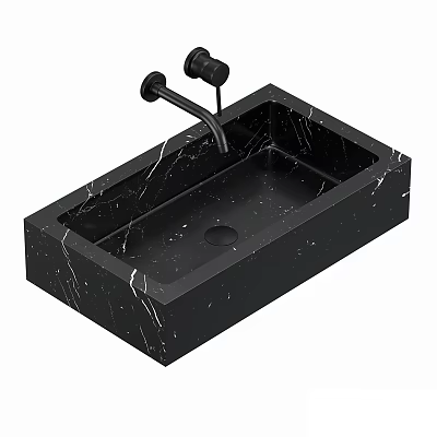 Elegant Black Marble Rectangular Bathroom Washbasin with Modern Black Faucet 3d model