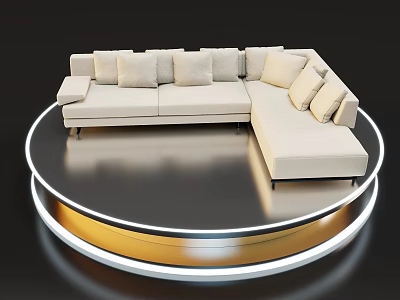 Modern Sectional Multi Person Sofa With L Shape Design On Beige Circular Illuminated Platform 3d model